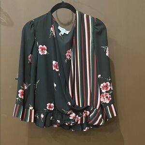 Black Floral and Striped Blouse